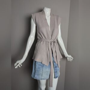 Teenflo cashmere vest taupe wrap sleeveless cardigan small